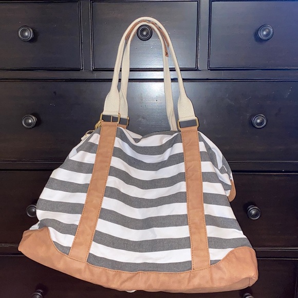 Merona Handbags - Grey and White Striped Duffel